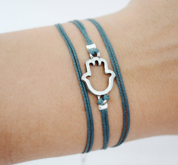 Wrapped hamsa bracelet, blue cord - shani-adi-jewerly