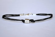 Silver tube anklet for men, black cord - shani-adi-jewerly