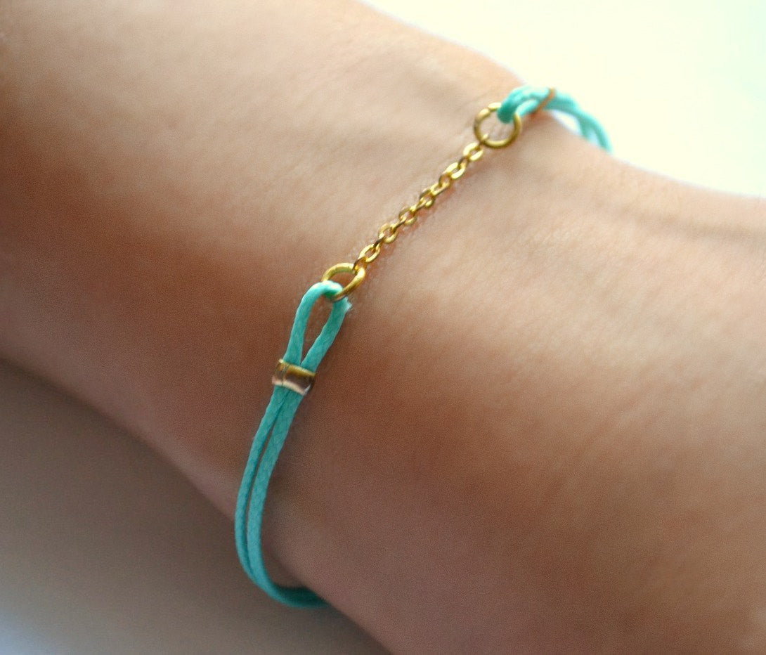 Turquoise cord bracelet with a gold chain - shani-adi-jewerly