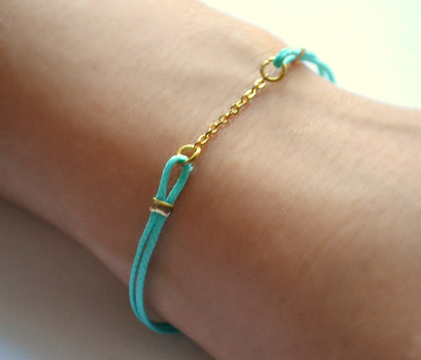 Turquoise cord bracelet with a gold chain - shani-adi-jewerly