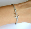 Cord bracelet with silver plated anchor charm, gray string - shani-adi-jewerly