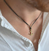 Bronze anchor necklace for men, black cord - shani-adi-jewerly