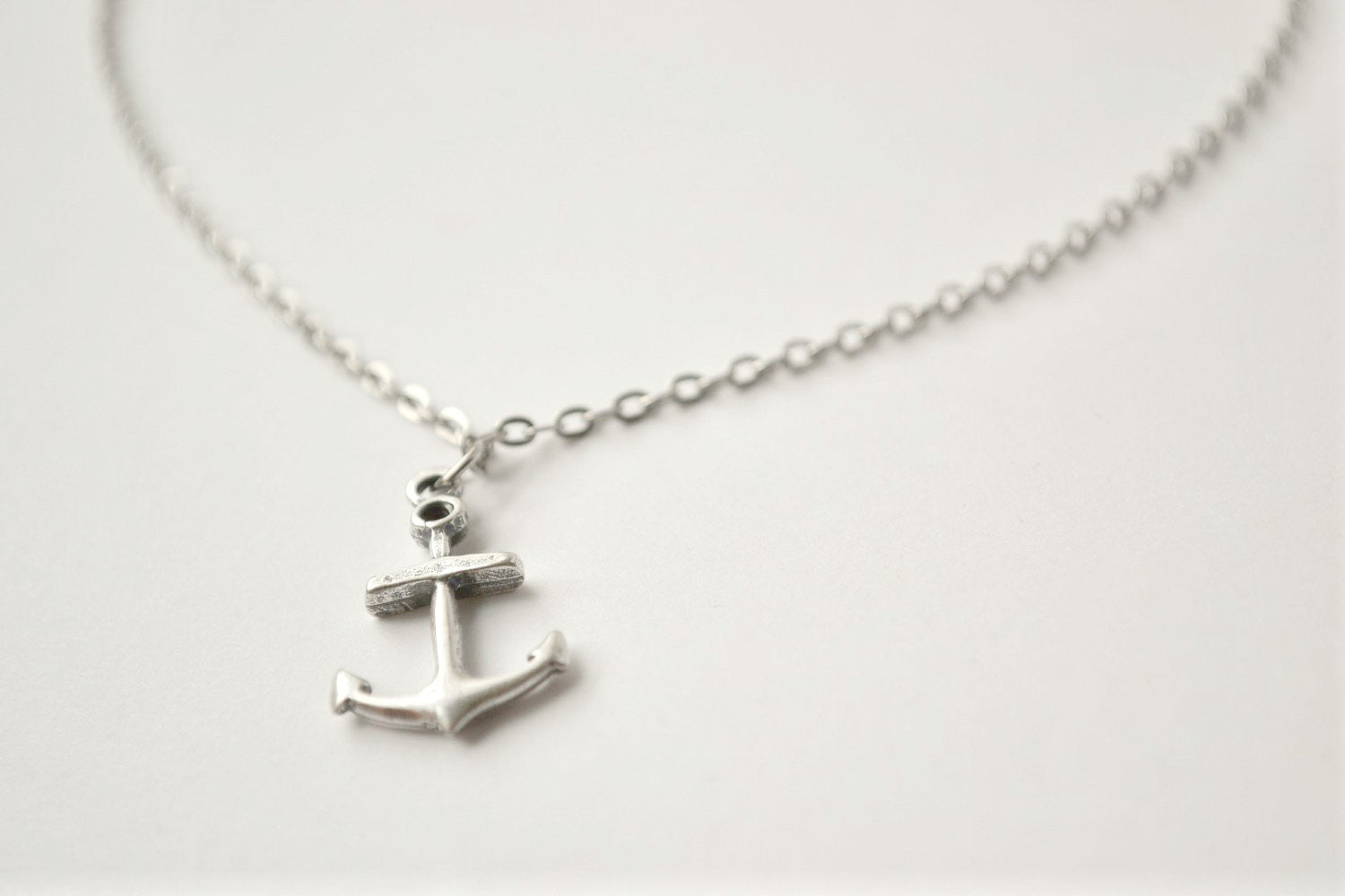 Anchor necklace, silver necklace, silver anchor pendant, casual