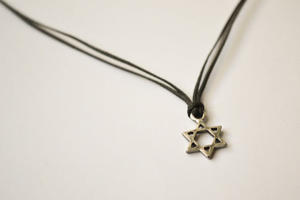 Silver Star of David necklace for men, black cord - shani-adi-jewerly