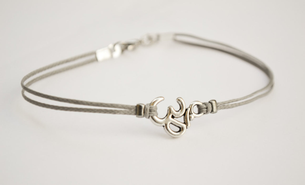 Om bracelet for men, gray cord - shani-adi-jewerly