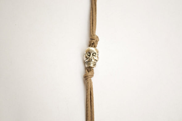 Men's bracelet with a silver skull charm and a brown cord - shani-adi-jewerly