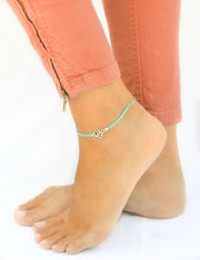 Sanskrit om ankle bracelet, turquoise anklet, silver Yoga jewelry - shani-adi-jewerly