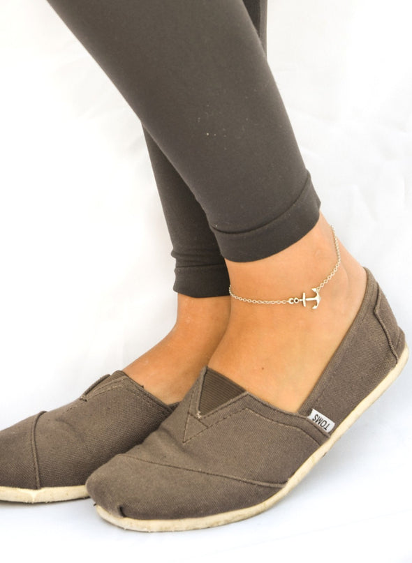 Dainty silver chain anklet with silver anchor charm - shani-adi-jewerly