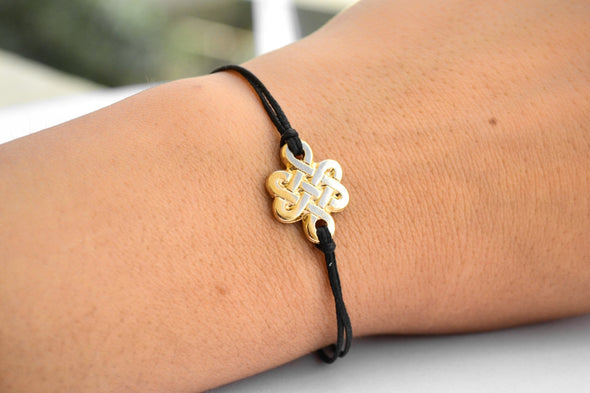 Gold Infinity bracelet for women, endless celtic knot bracelet, black string - shani-adi-jewerly