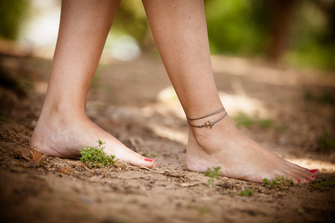 Brown wrap anklet with an anchor bronze charm - shani-adi-jewerly