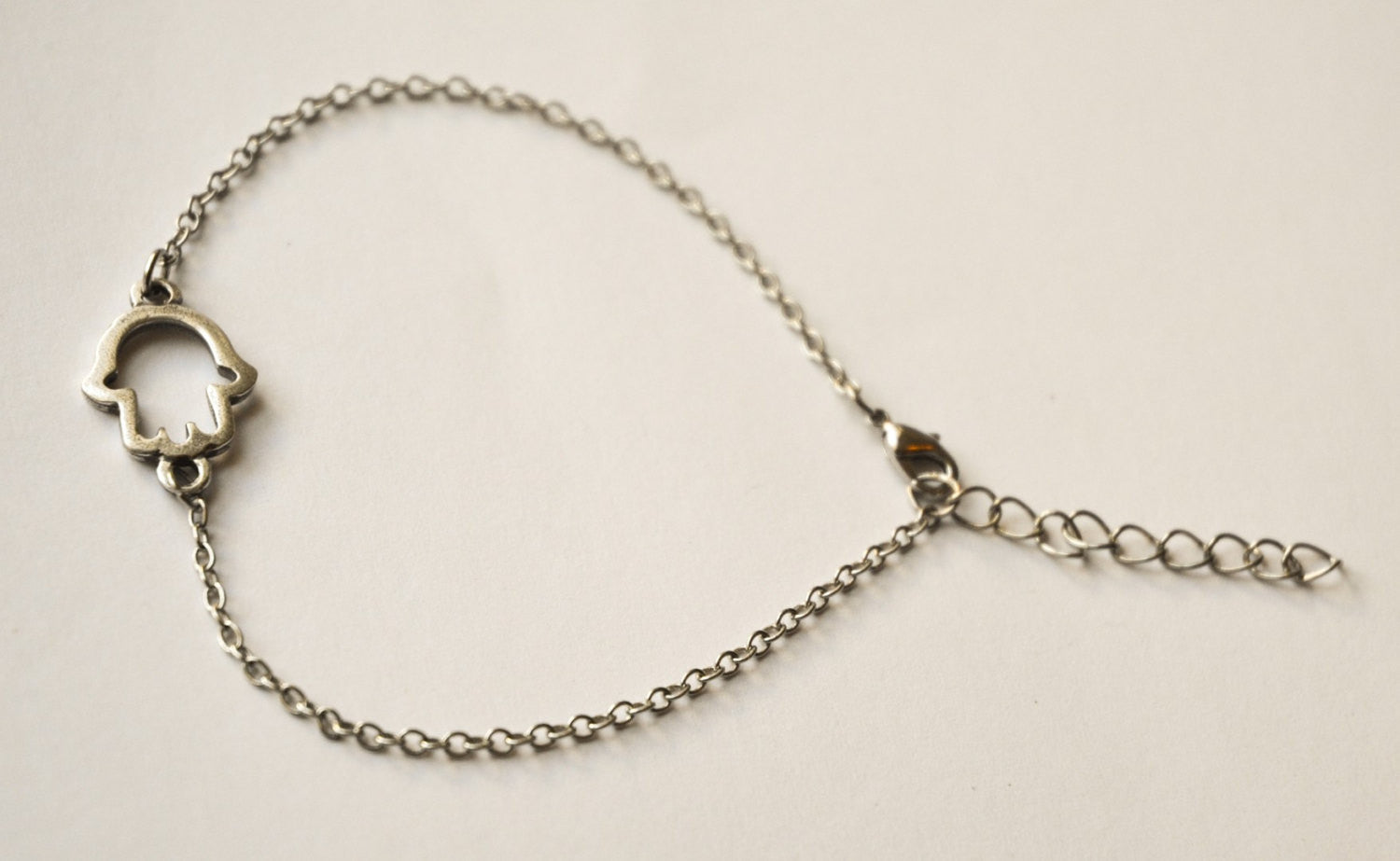 Stainless steel chain anklet with silver plated Hamsa charm - shani-adi-jewerly