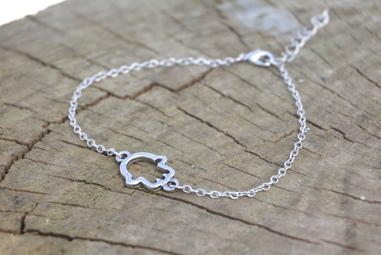Stainless steel chain anklet with silver plated Hamsa charm - shani-adi-jewerly