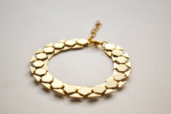 Bold geometric flat gold chain bracelet - shani-adi-jewerly