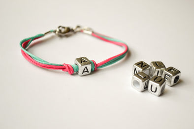 Initial bracelet for children, pink and turquoise cord - shani-adi-jewerly