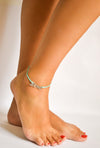 Dainty turquoise cord anklet with a silver love charm - shani-adi-jewerly