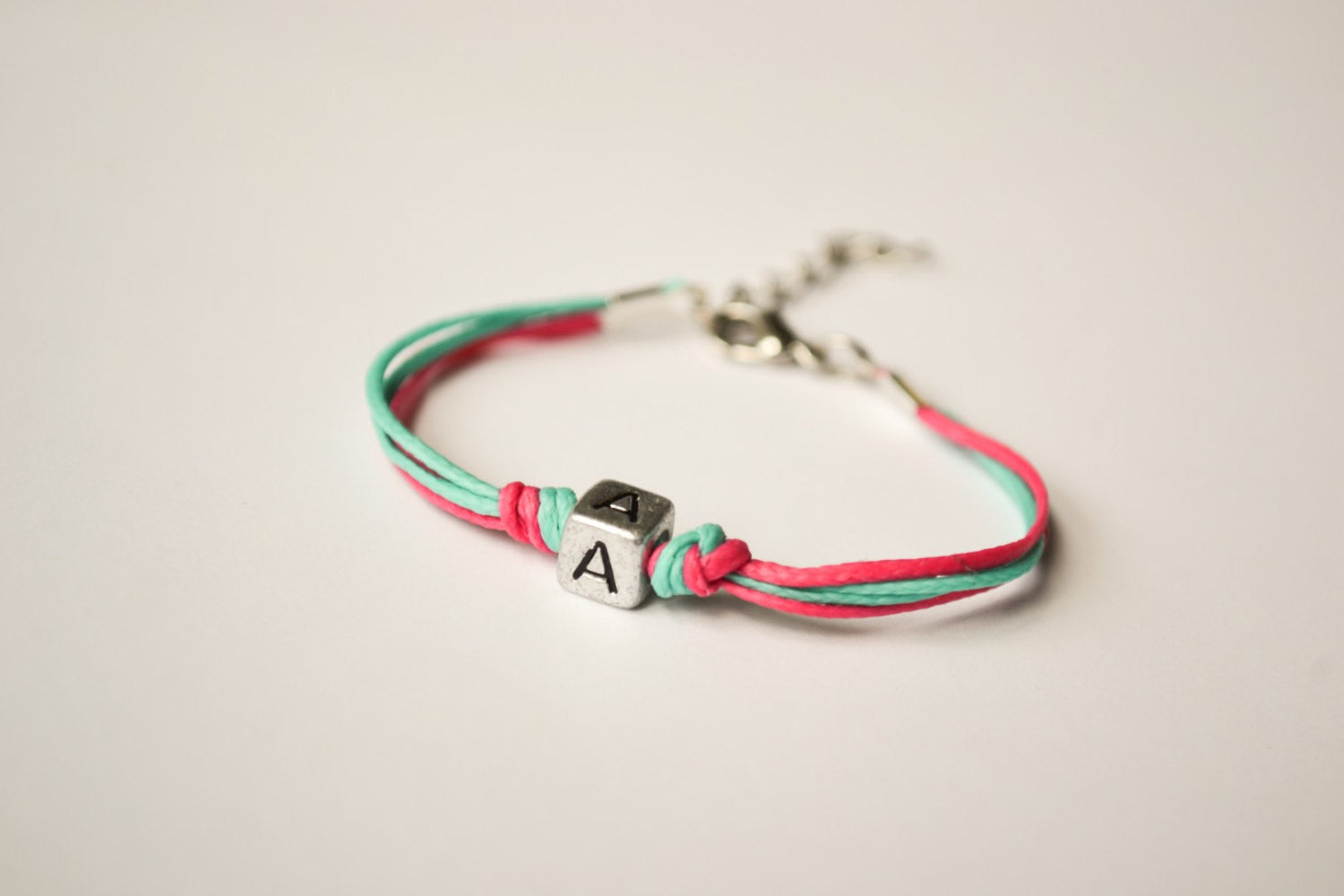 Initial bracelet for children, pink and turquoise cord - shani-adi-jewerly