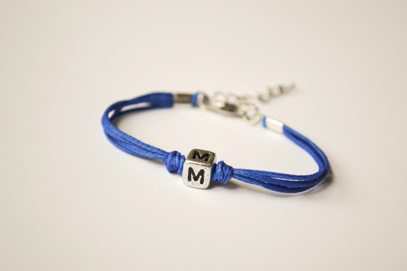 Initial bracelet for children, blue cord Bracelet with Tibetan