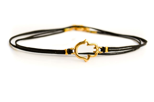 Dainty wrap cord anklet with a gold Hamsa charm - shani-adi-jewerly