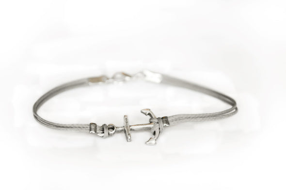 Silver anchor bracelet for men, gray wristband, men's bracelet - shani-adi-jewerly
