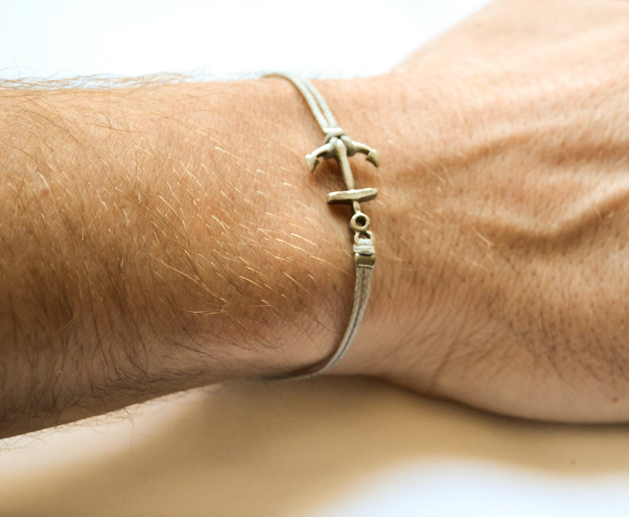 Silver anchor bracelet for men, gray wristband, men's bracelet - shani-adi-jewerly