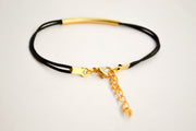 Gold bar bracelet, black cord - shani-adi-jewerly