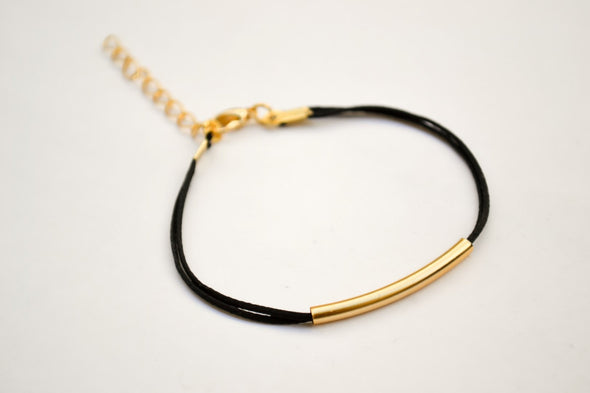 Gold bar bracelet, black cord - shani-adi-jewerly