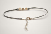 Silver nuggets bracelet, gray cord - shani-adi-jewerly