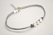 Silver nuggets bracelet, gray cord - shani-adi-jewerly