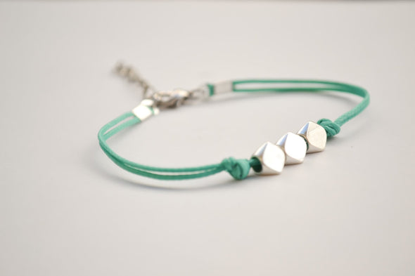 Silver Nuggets bracelet, turquoise cord - shani-adi-jewerly