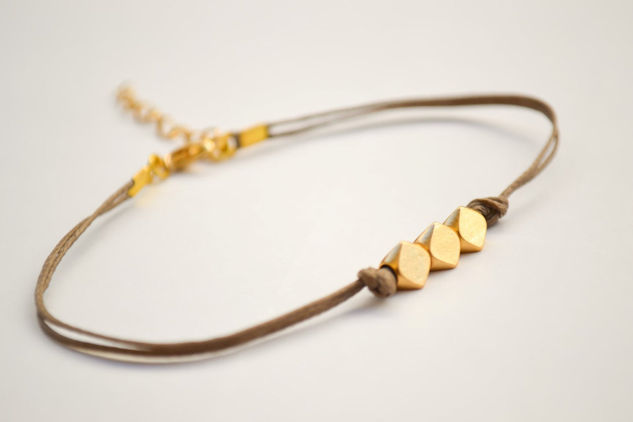 Brown cord gold nuggets bracelet - shani-adi-jewerly