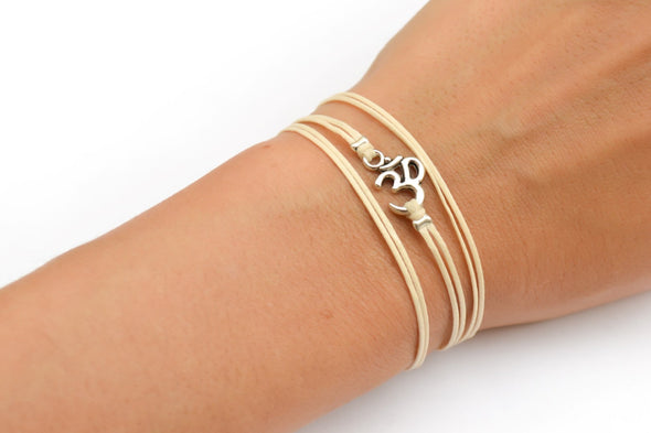 Silver Om bracelet, wrapped ohm bracelet, yoga jewelry, hindu synbol - shani-adi-jewerly