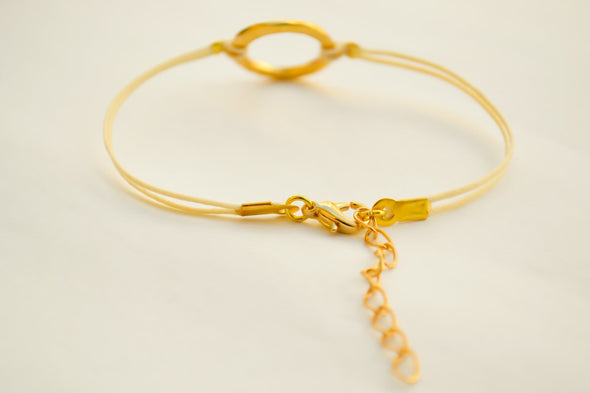Karma bracelet for women, gold circle and beige cord, yoga jewelry - shani-adi-jewerly