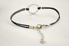 Karma bracelet, silver circle charm and black string, yoga spiritual jewelry - shani-adi-jewerly