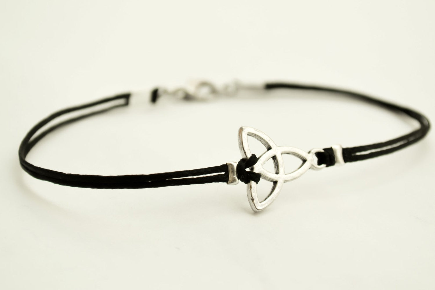 Trinity bracelet for men, men's Triquetra bracelet with black cord