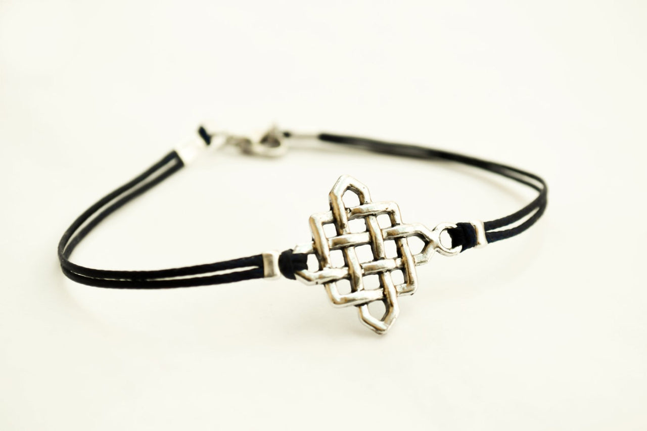 Silver Infinity bracelet for men, black cord - shani-adi-jewerly
