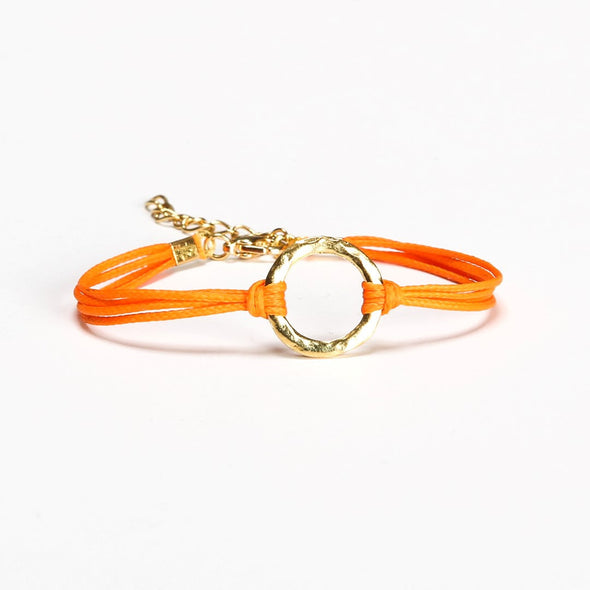 Orange cord bracelet with a gold circle charm - shani-adi-jewerly