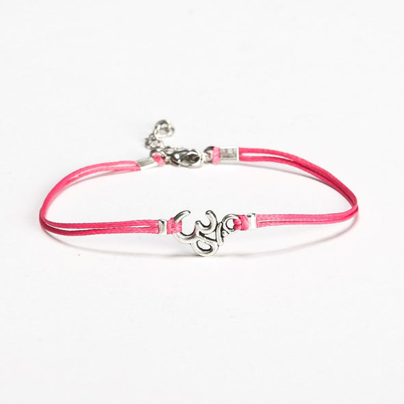Pink cord anklet with silver Om charm - shani-adi-jewerly
