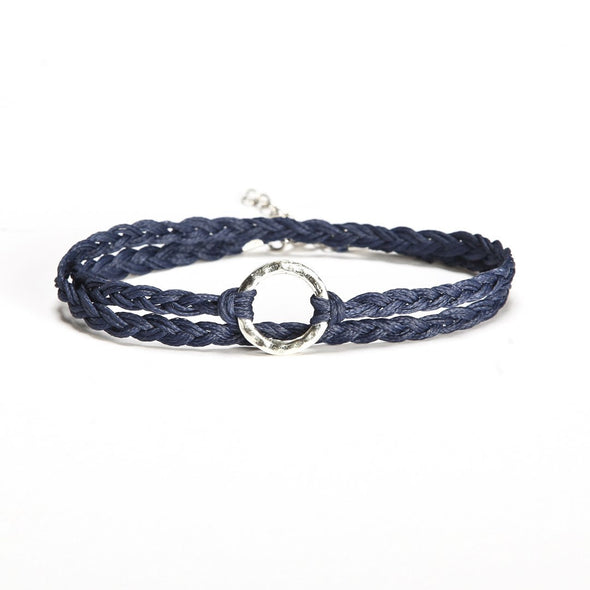 Blue wrap anklet with a silver circle charm - shani-adi-jewerly