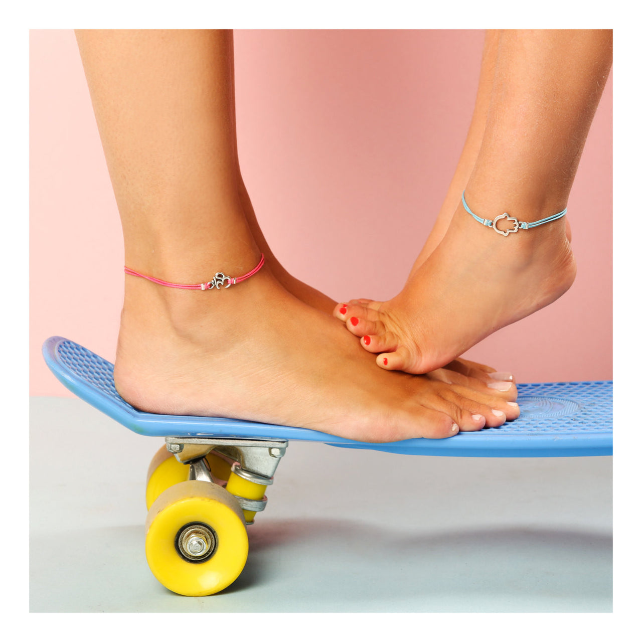 Pink cord anklet with silver Om charm - shani-adi-jewerly