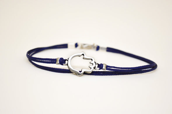 Wrapped Hamsa bracelet for men, blue cord - shani-adi-jewerly