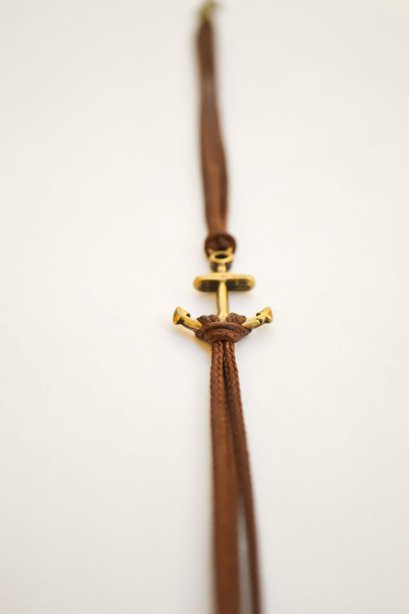 Brown cords bronze anchor bracelet for men - shani-adi-jewerly