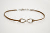 Silver Infinity bracelet for men, brown cord - shani-adi-jewerly