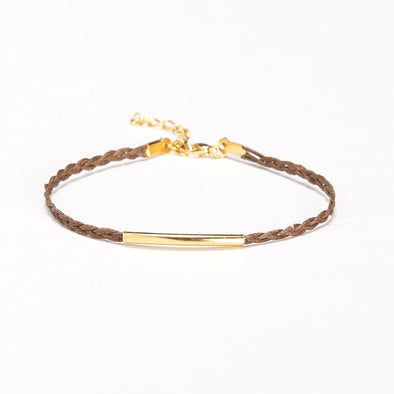 Braided cord ankle bracelet with a gold plated tube - shani-adi-jewerly
