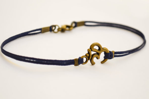 Bronze Om bracelet for men, blue cord - shani-adi-jewerly