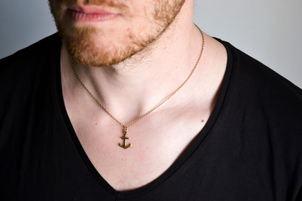 Bronze anchor necklace for men, link chain necklace, nautical - shani-adi-jewerly