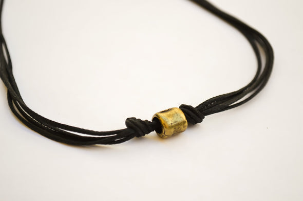 Bronze tube necklace for men, black cord - shani-adi-jewerly