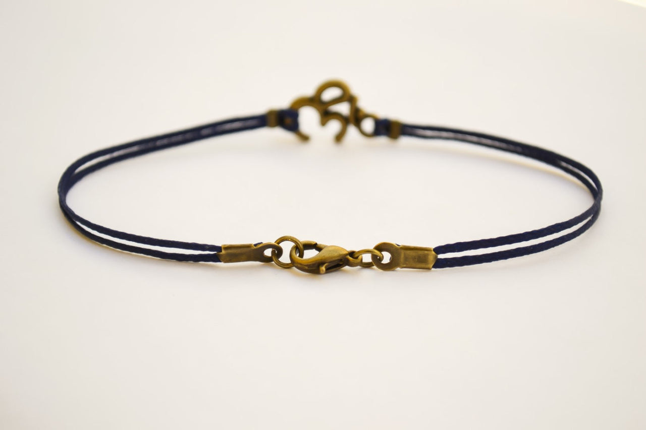 Bronze Om bracelet for men, blue cord - shani-adi-jewerly