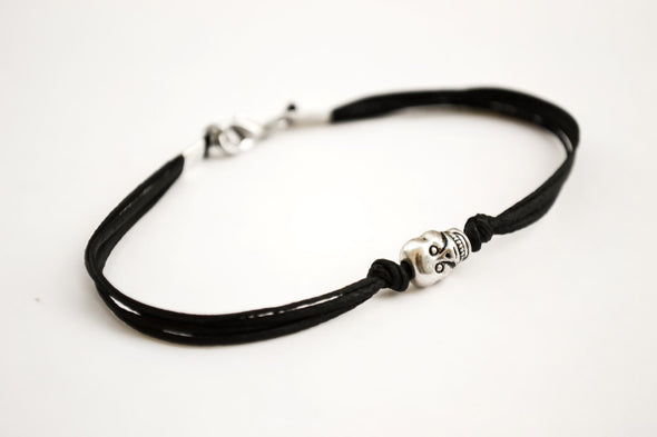Men's bracelet with a silver skull charm and a black cord - shani-adi-jewerly