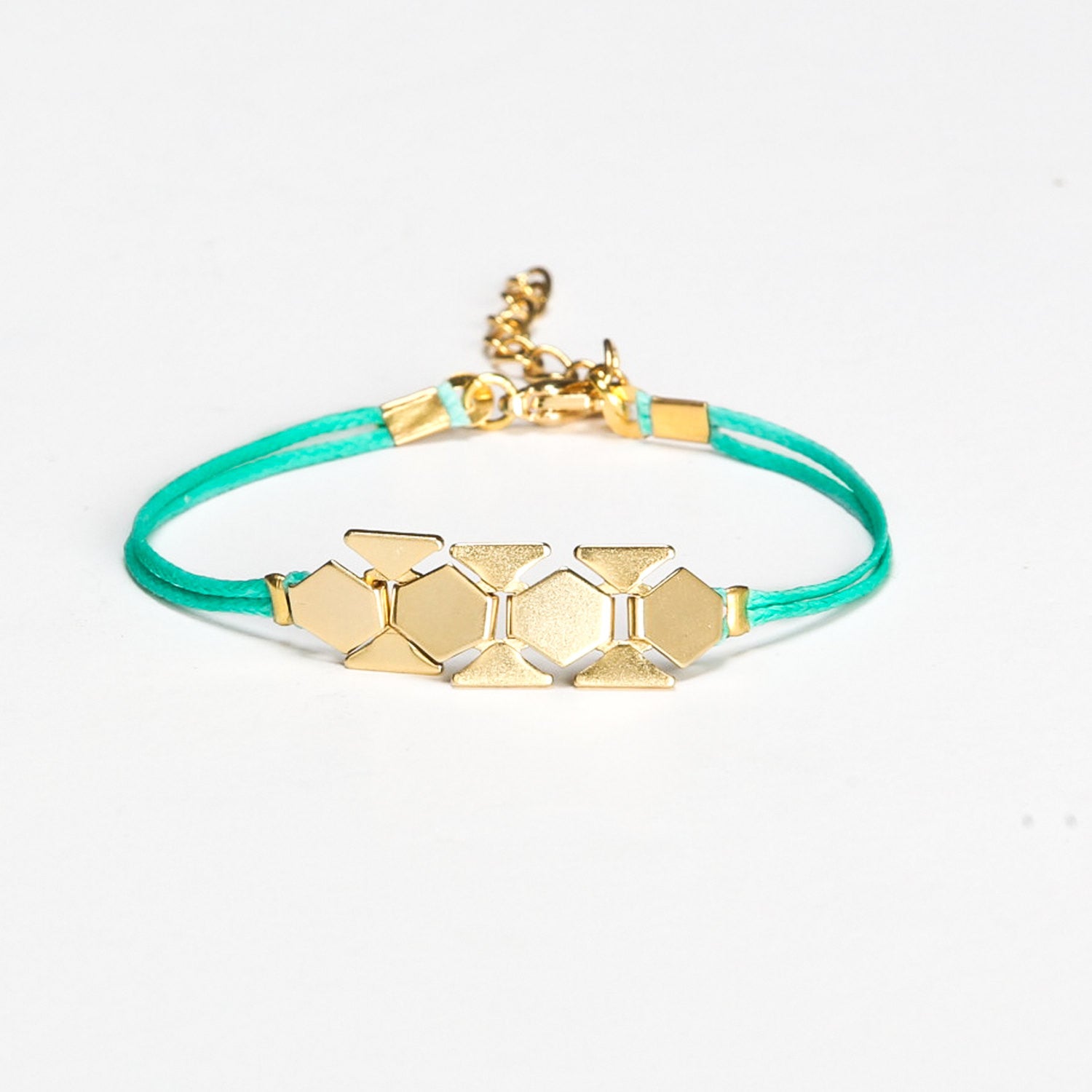 Turquoise cord bracelet with a gold chunky flat chain - shani-adi-jewerly