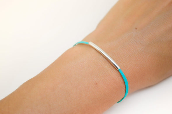 Silver bar bracelet, turquoise cord - shani-adi-jewerly